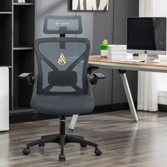 SYMINO (Upgraded Version) Faux Fur & Mesh Office Chair with Swivel and Rocking Function - Grey