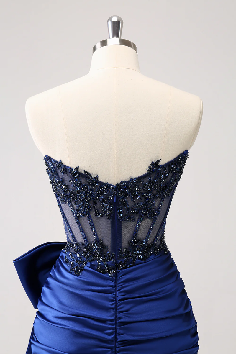 Tight Strapless Pleated Short Homecoming Dress with Bow