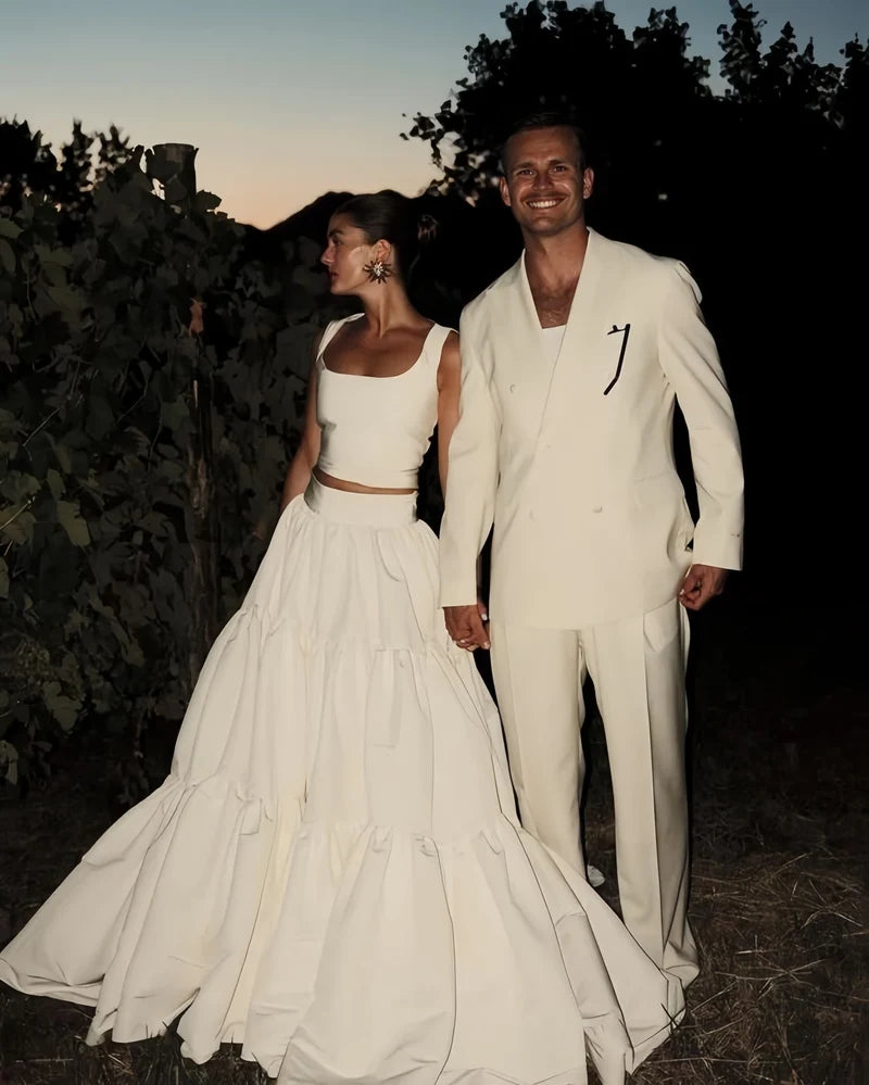 Two Pieces A-line Prom Dresses Ivory Simple Wedding Gown,AST2267