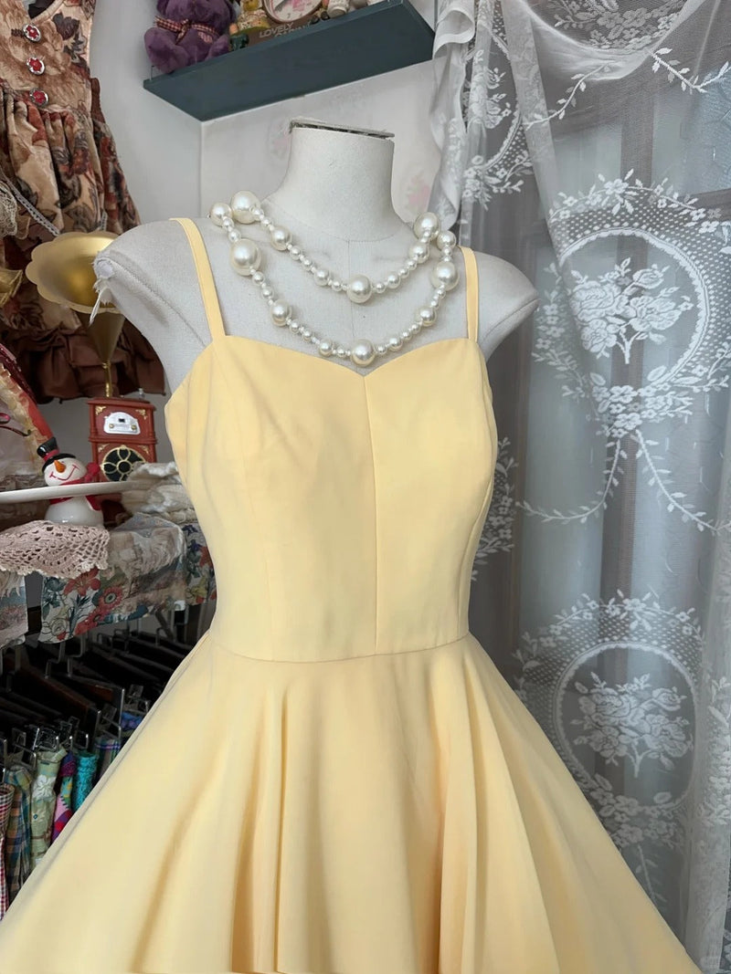 Vintage Yellow Spaghetti Straps A-Line Chiffon Short Birthday Party Dress
