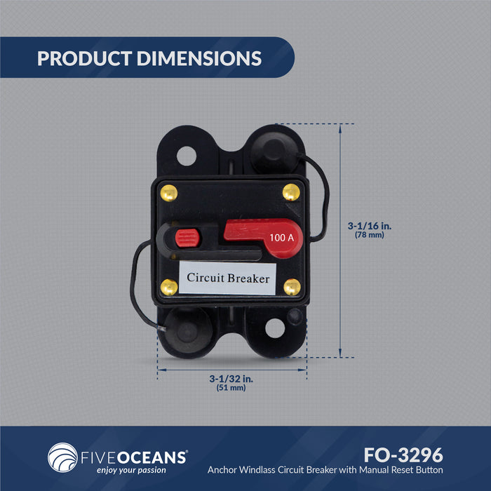 Windlass Circuit Breaker, 100 Amps, 12 V, Surface Mount - FO3296 - Five Oceans