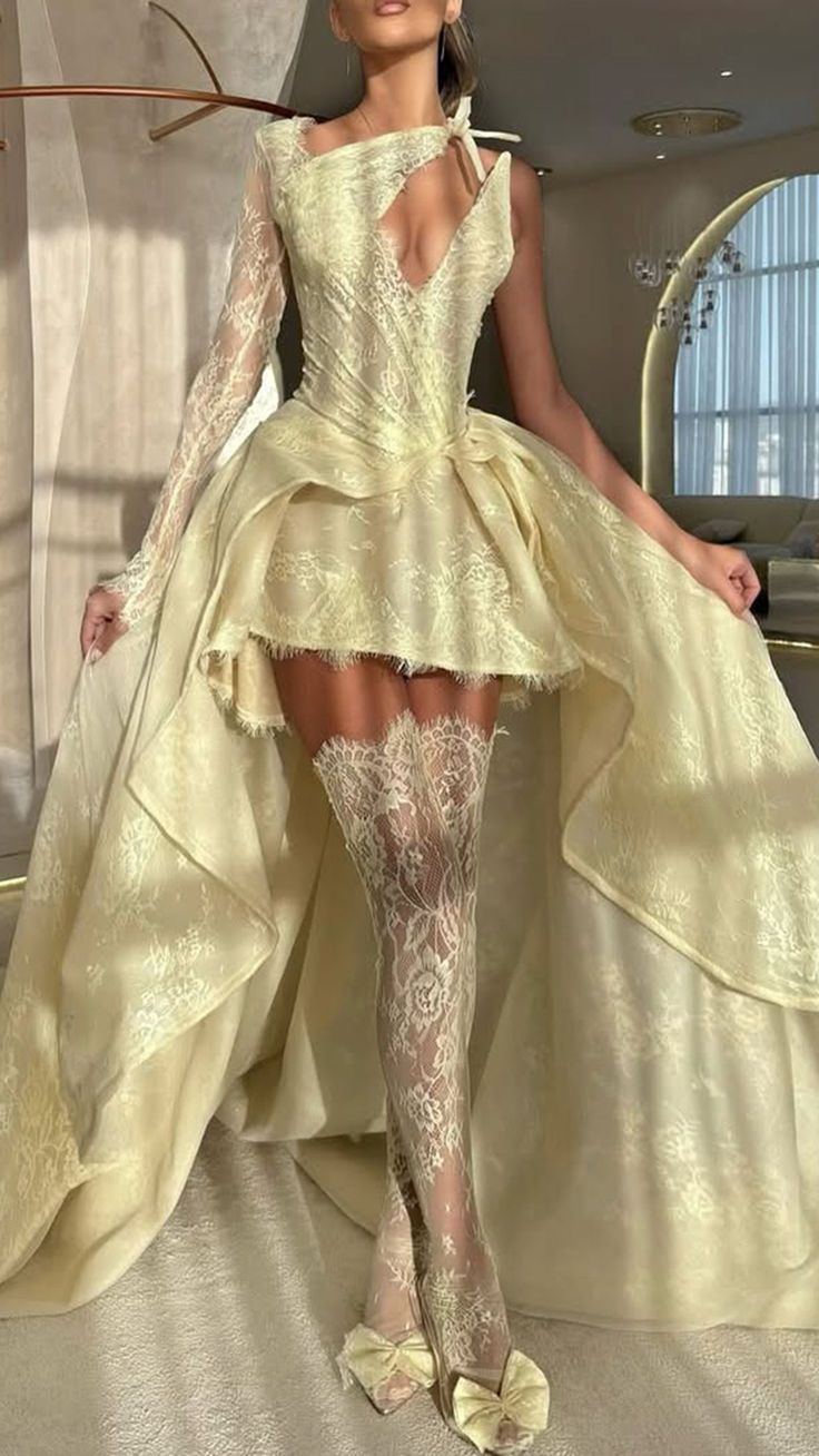 Yellow Lace Wedding Dress Elegant A Line Wedding Gown