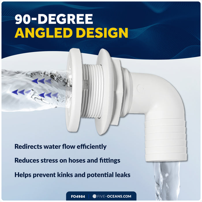 1-1/2" Angled Thru-Hull Fitting - White ABS Plastic - FO4984 - Five Oceans