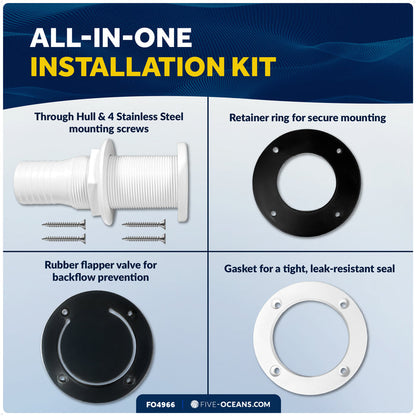 1-1/2" Boat Through Hull with Scupper Valve - Self-Bailing Deck Drain for Boats - FO4966 - Five Oceans