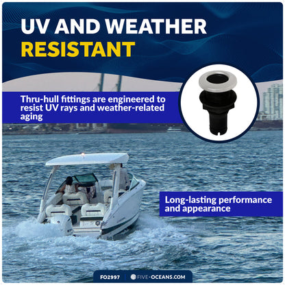 1-1/2" Thru-Hull Fitting, Black Nylon & Stainless Steel Head – FO2997 - Five Oceans
