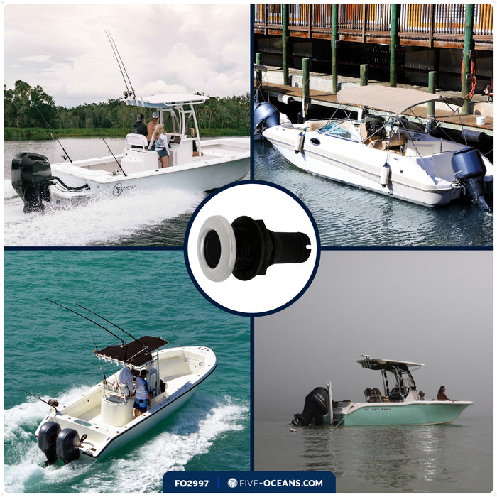 1-1/2" Thru-Hull Fitting, Black Nylon & Stainless Steel Head – FO2997 - Five Oceans