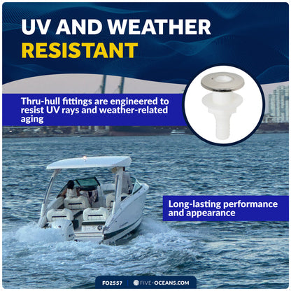 1-1/2" Thru-Hull Fitting, White Nylon & Stainless Steel Head – FO2557 - Five Oceans