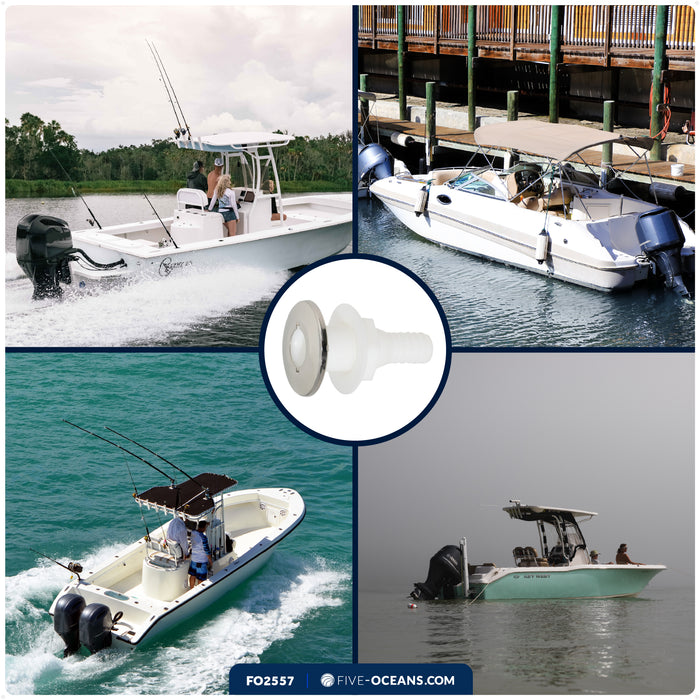 1-1/2" Thru-Hull Fitting, White Nylon & Stainless Steel Head – FO2557 - Five Oceans