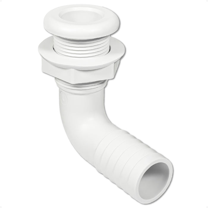 1-1/8" Angled Thru-Hull Fitting - White ABS Plastic for Boat, Pontoon, and Yachts - FO4982 - Five Oceans