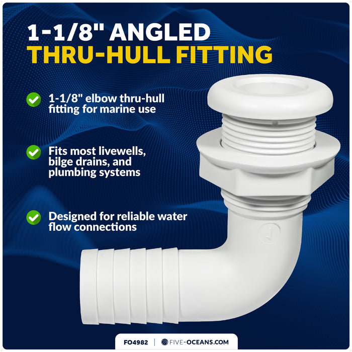 1-1/8" Angled Thru-Hull Fitting - White ABS Plastic for Boat, Pontoon, and Yachts - FO4982 - Five Oceans