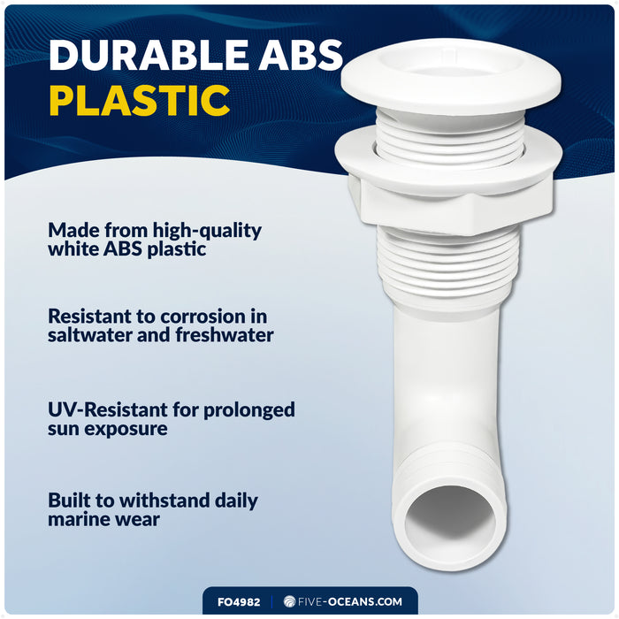 1-1/8" Angled Thru-Hull Fitting - White ABS Plastic for Boat, Pontoon, and Yachts - FO4982 - Five Oceans