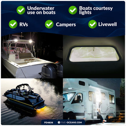 1-5/16" Square LED Thru-Hull Livewell / Courtesy Light, Warm White 16LM, 12V, 4-Pack - FO4836 - Five Oceans
