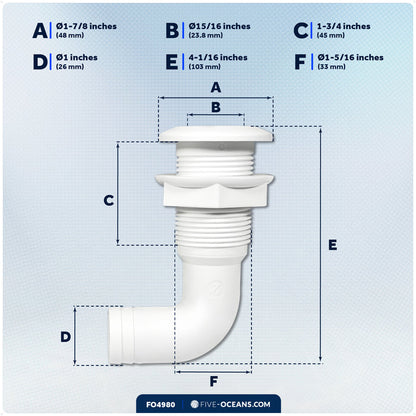 1" Angled Thru-Hull Fitting - White ABS Plastic - FO4980 - Five Oceans
