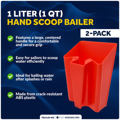 1 Liter (1 qt) Hand Scoop Bailer, Red, 2-Pack - FO2149-M2 - Five Oceans