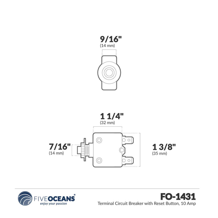 10 Amp Push-Button Reset Circuit Breaker 125-250V AC / 50V DC, 4-Pack - FO1431-M4 - Five Oceans