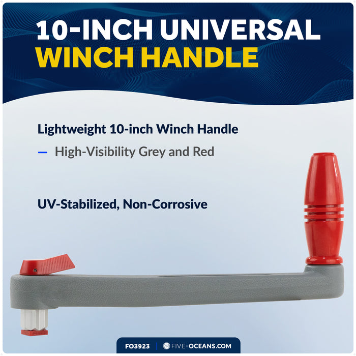 10" Universal Floating Winch Handle, Lock-in Mechanism, Gray & Red - FO3924 - Five Oceans