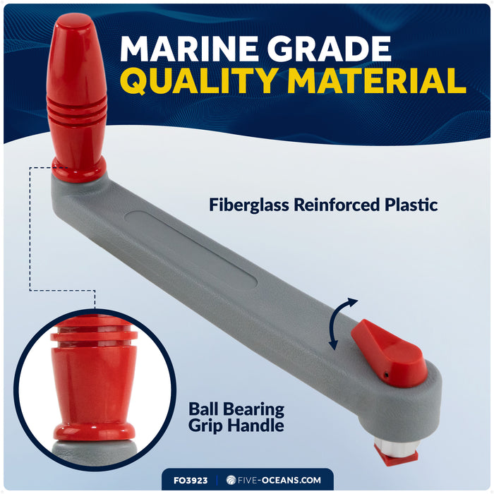 10" Universal Floating Winch Handle, Lock-in Mechanism, Gray & Red - FO3924 - Five Oceans