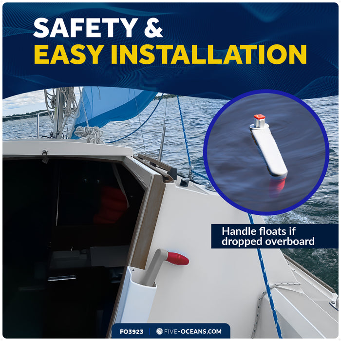 10" Universal Floating Winch Handle, Lock-in Mechanism, Gray & Red - FO3924 - Five Oceans