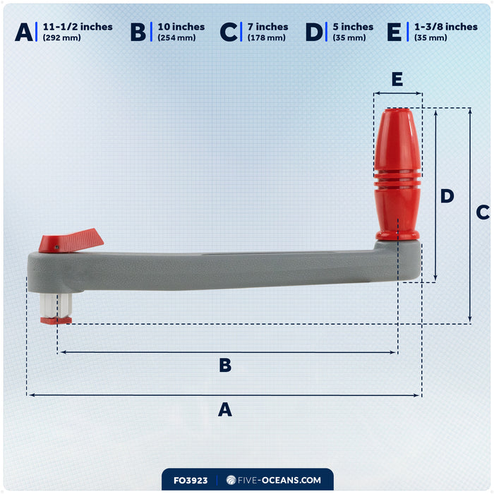 10" Universal Floating Winch Handle, Lock-in Mechanism, Gray & Red - FO3924 - Five Oceans