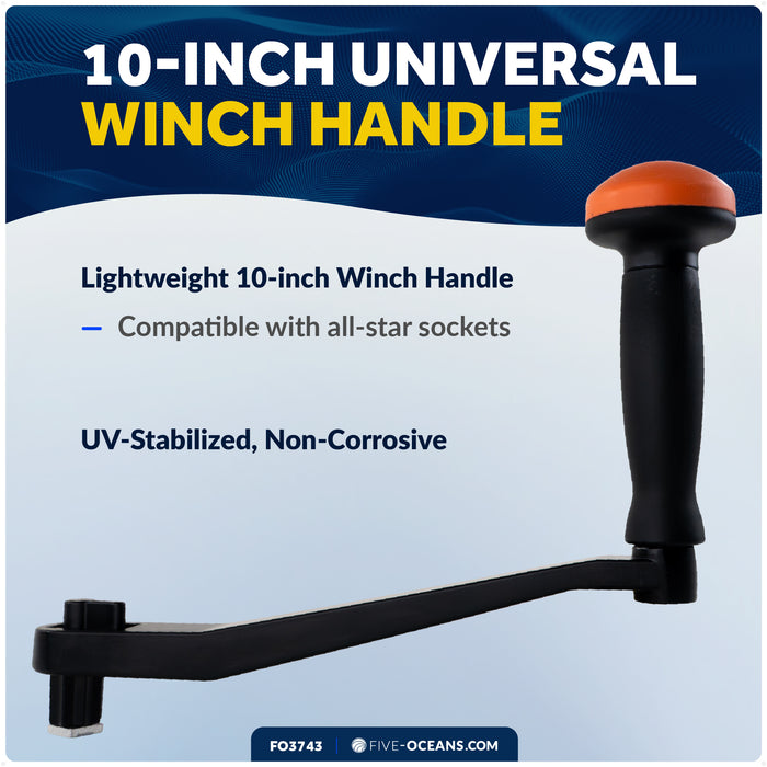 10" Universal Winch Handle Palm Grip, Lock-in Mechanism, Black & Orange - FO3743 - Five Oceans