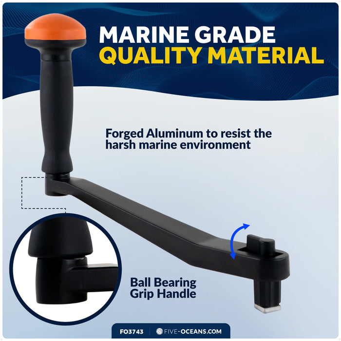 10" Universal Winch Handle Palm Grip, Lock-in Mechanism, Black & Orange - FO3743 - Five Oceans