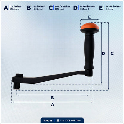 10" Universal Winch Handle Palm Grip, Lock-in Mechanism, Black & Orange - FO3743 - Five Oceans