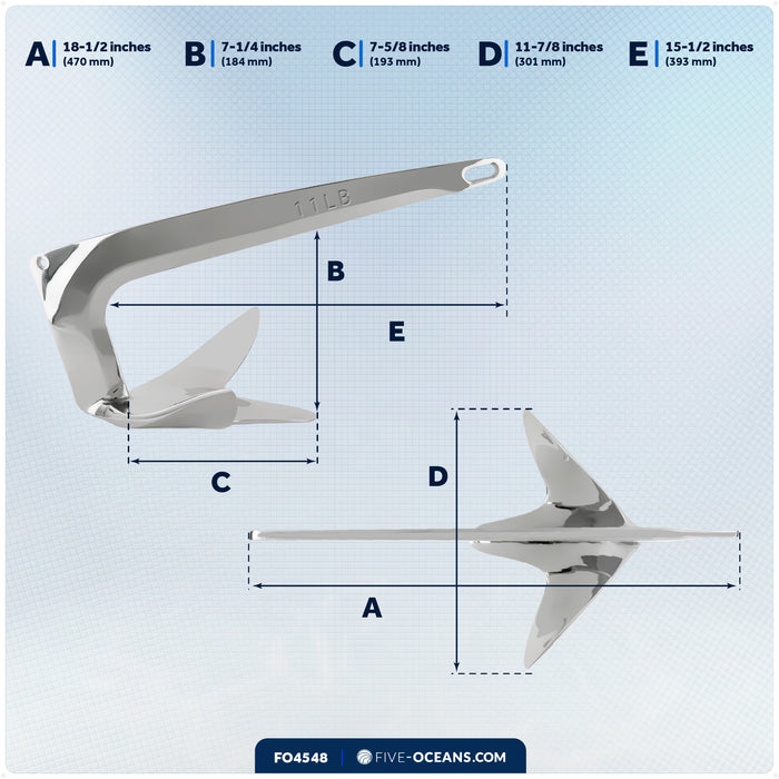 11 Lb. Bruce Claw Anchor, AISI316 Stainless Steel – FO4548 - Five Oceans
