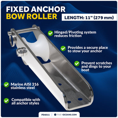 11" Universal Anchor Bow Roller, AISI316 Stainless Steel - FO4511 - Five Oceans