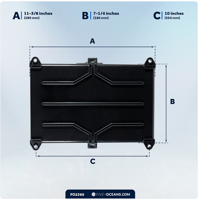 11" x 7" Group 24 Battery Tray with Hold-Down Strap, Black - FO2360 - Five Oceans