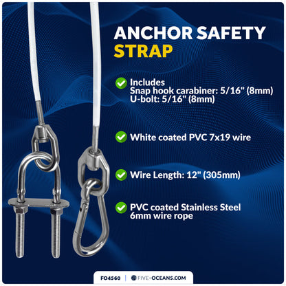 12" Anchor Safety Strap - 5/16" U-Bolt, Stainless Steel/PVC Coated - FO4560 - Five Oceans