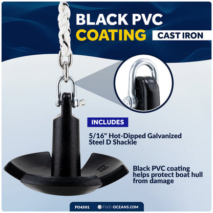 12 Lb. River Anchor, Black, Vinyl Coated - FO4301 - Five Oceans