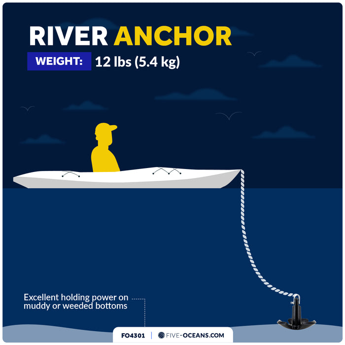 12 Lb. River Anchor, Black, Vinyl Coated - FO4301 - Five Oceans