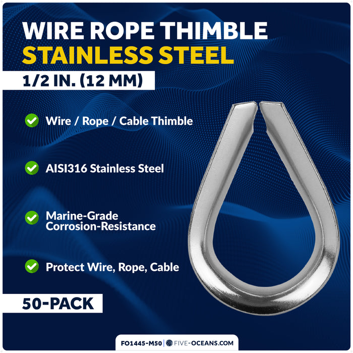 1/2" Wire Rope Thimble, AISI316 Stainless Steel, 50-Pack - FO1445-M50 - Five Oceans