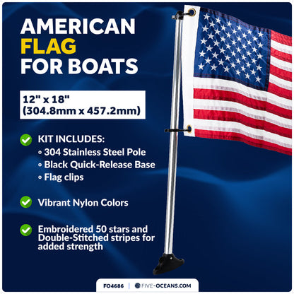 12" x 18" U.S. 50-Star Flag Kit with Flat Surface Mount - FO4686 - Five Oceans