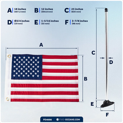 12" x 18" U.S. 50-Star Flag Kit with Flat Surface Mount - FO4686 - Five Oceans