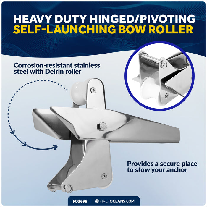 13-1/4" Hinged Self-Launching Anchor Bow Roller, AISI316 Stainless Steel - FO3696 - Five Oceans