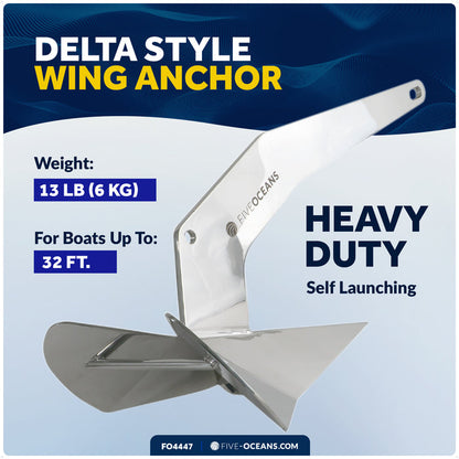 13 Lb / 6 Kg. Delta Style Anchor, AISI316 Stainless Steel