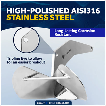 13 Lb / 6 Kg. Delta Style Anchor, AISI316 Stainless Steel