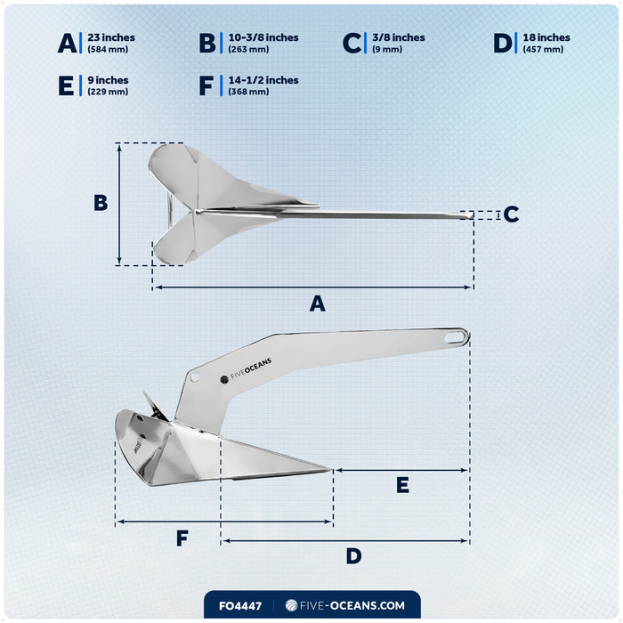 13 Lb / 6 Kg. Delta Style Anchor, AISI316 Stainless Steel