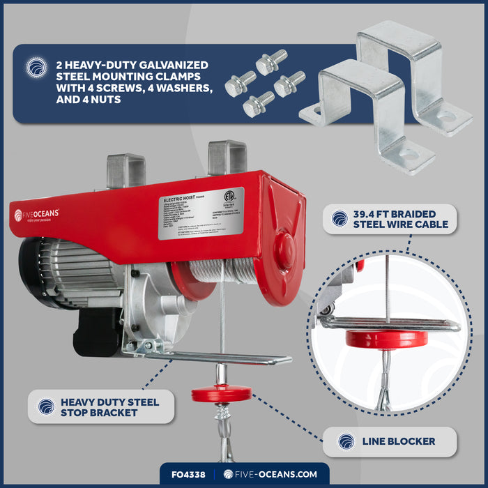 1320 Lb. Electric Hoist with 20Ft Cable Control, 120V AC - FO4338 - Five Oceans