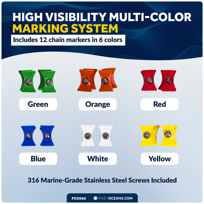 1/4" (7mm) HT G4 Anchor Windlass Chain Markers, 12-Pack, 6 Colors - FO5060 - Five Oceans
