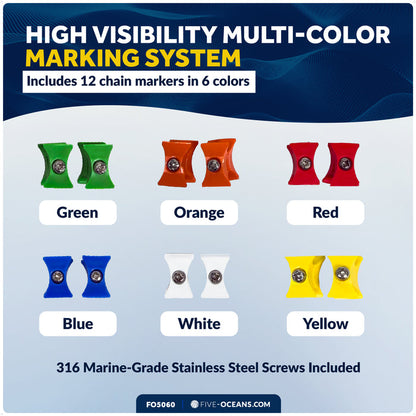 1/4" (7mm) HT G4 Anchor Windlass Chain Markers, 12-Pack, 6 Colors - FO5060 - Five Oceans