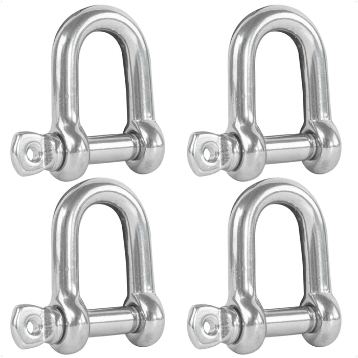 1/4" Captive Screw Pin D Anchor Shackle, AISI316 Stainless Steel, 4-Pack