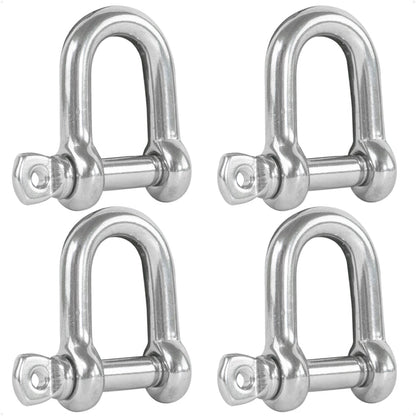 1/4" Captive Screw Pin D Anchor Shackle, AISI316 Stainless Steel, 4-Pack