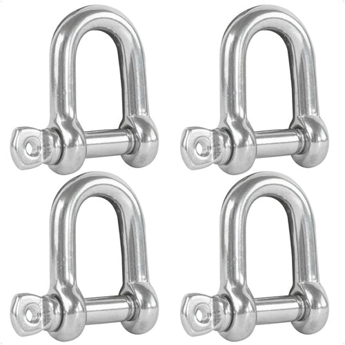 1/4" Captive Screw Pin D Anchor Shackle, AISI316 Stainless Steel, 4-Pack