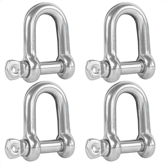 1/4" Captive Screw Pin D Anchor Shackle, AISI316 Stainless Steel, 4-Pack