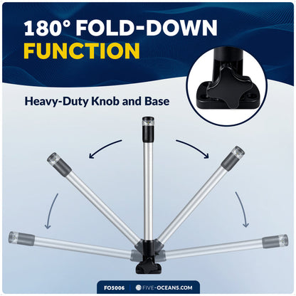 14" LED Anchor Light, Certified 2NM, Fold-Down, Polycarbonate Lens & Aluminum Tube, 12-30V DC - FO5006 - Five Oceans