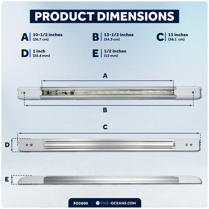 15" LED Strip Light, 9W Natural White, Aluminum Housing, 12V-30V - FO5000 - Five Oceans