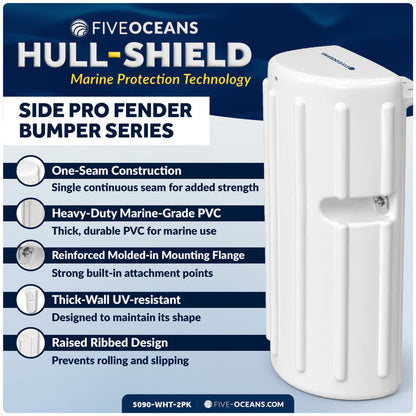 15.2" x 6" x 5.2" Inflatable Side Dock Bumpers, Marine-Grade PVC - White, 2-Pack