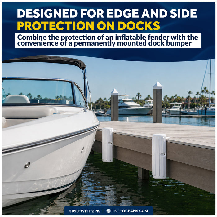 15.2" x 6" x 5.2" Inflatable Side Dock Bumpers, Marine-Grade PVC - White, 2-Pack